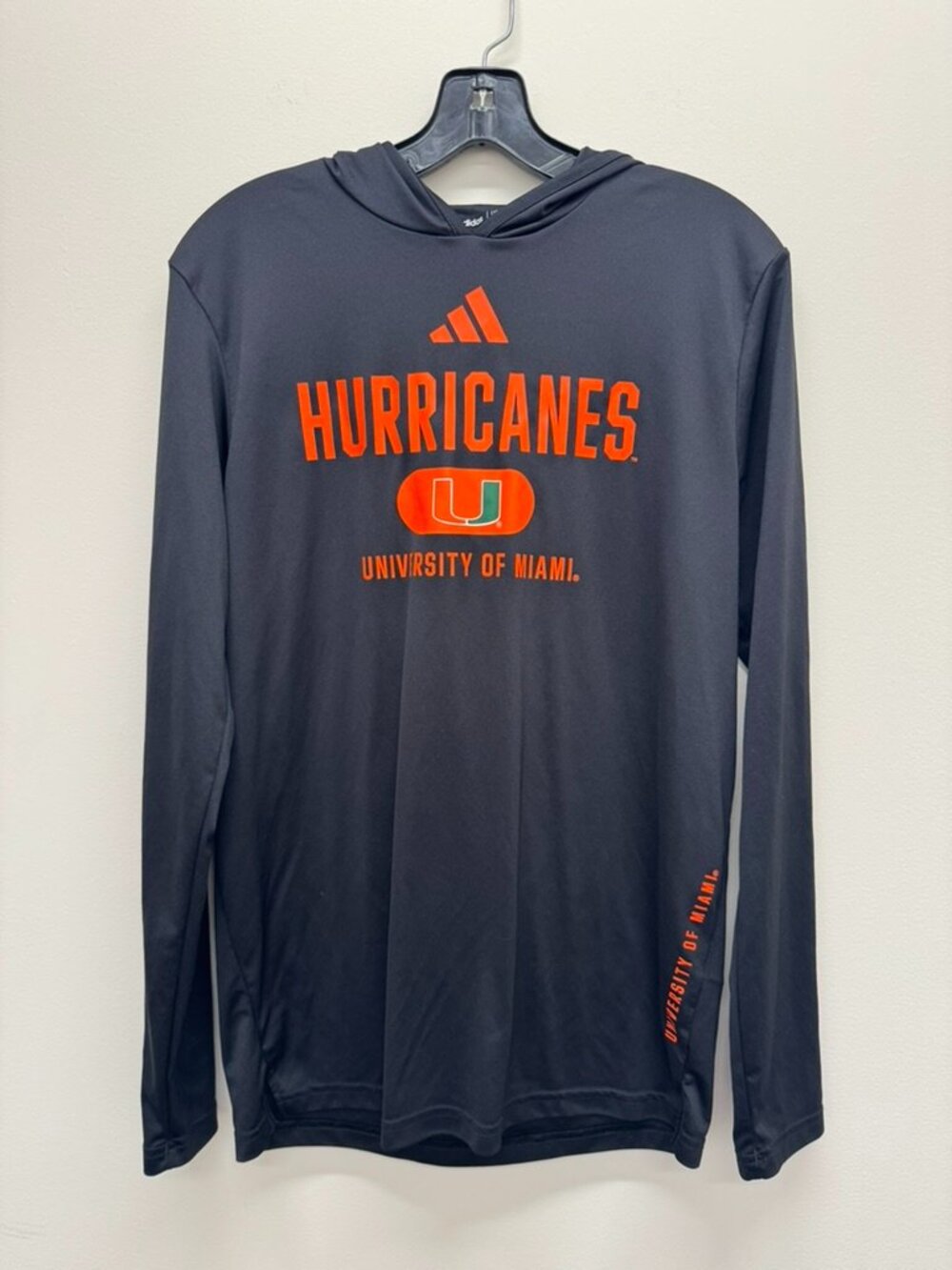 University Of Miami Hurricanes Black Hooded Adidas Team Player Issued Tee - S